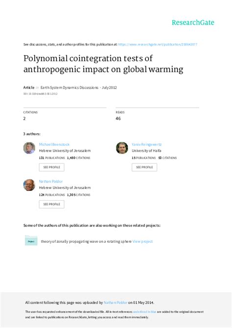 polynomial cointegration tests of anthropogenic impact on global warming|Anthropogenic and natural causes of climate change.